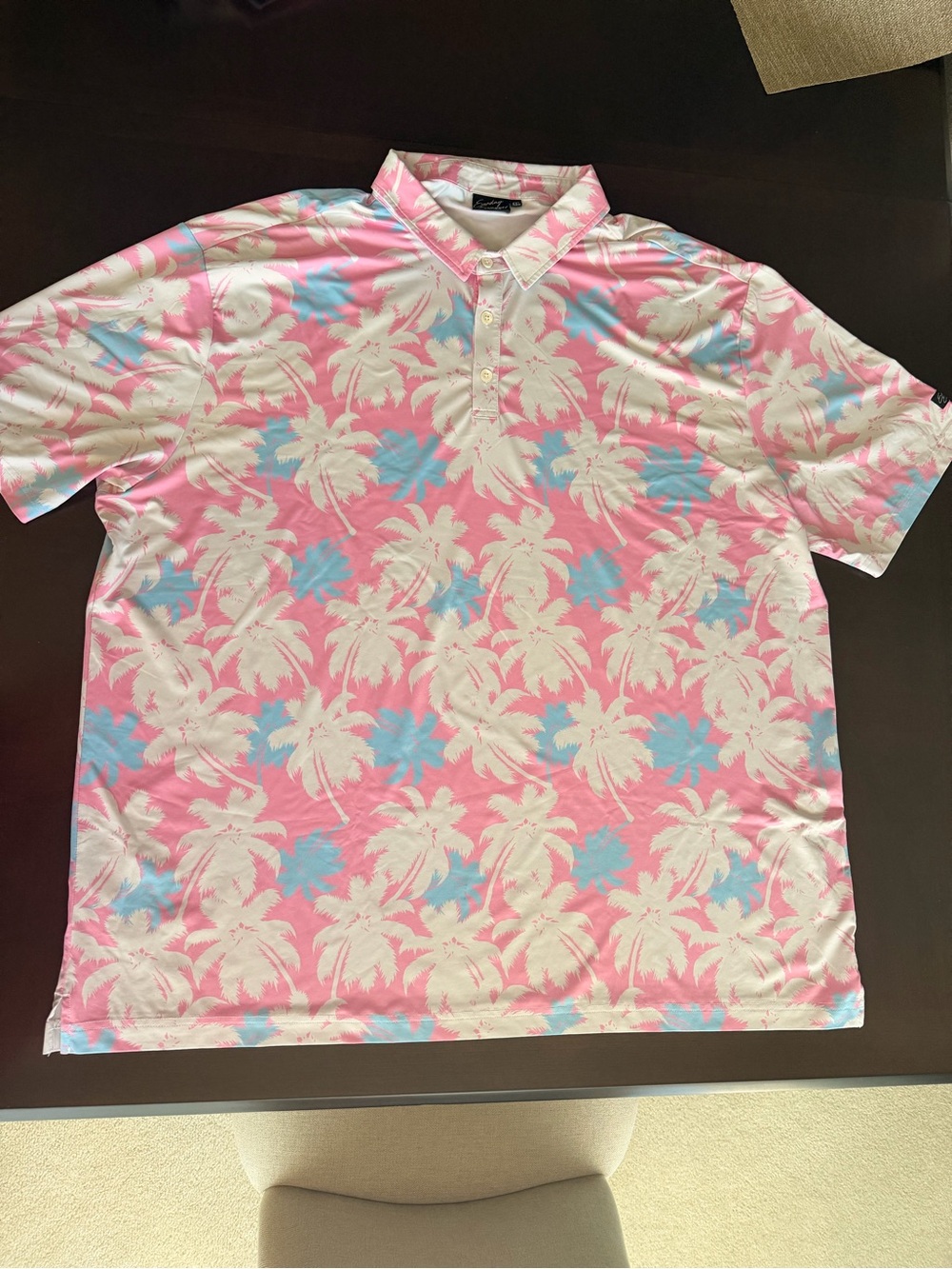 Men's “Oahu” Sunday Swagger Pink/blue/white Palm-Print Polo Shirt -